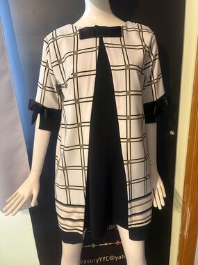 Black & White Windowpane Bow Trim Mod 60s Dress